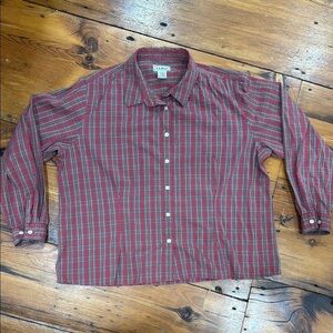 L.L. Bean Women’s Casual Red and Green Button Down Shirt